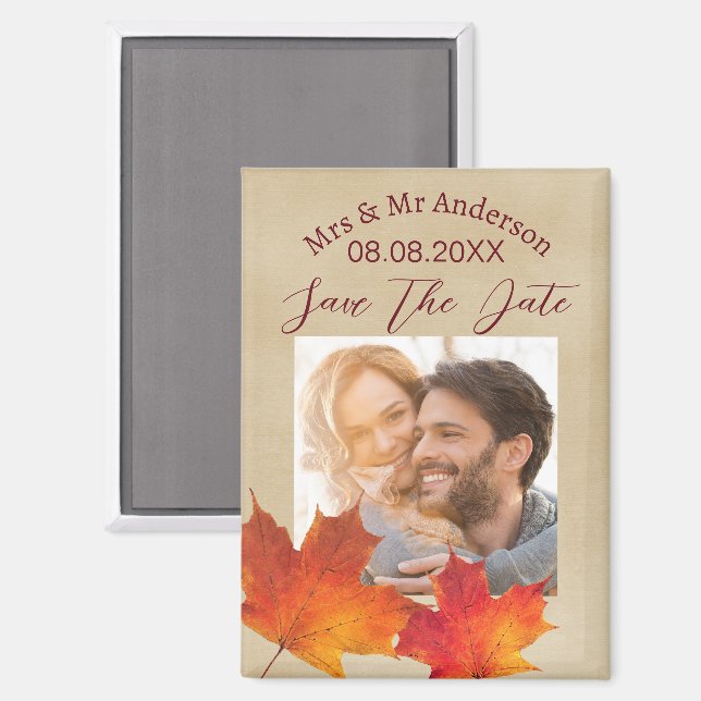Aimant Mariage de automne D'Automne Rustique Feuille Enre (Recto/Verso)