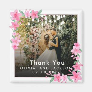 Aimant Mariage de cadre doré rose fleuri de bienvenue