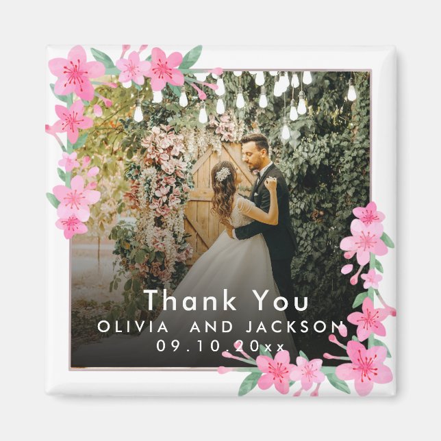 Aimant Mariage de cadre doré rose fleuri de bienvenue (Devant)