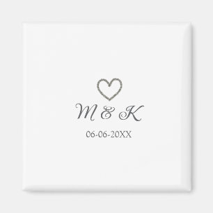 Aimant Mariage de coeur d'argent lettre de nom de couple 