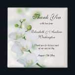 Aimant Mariage de fleurs d'orchidées<br><div class="desc">Magnifique amande Mariage romantique à fleurs avec une image imprimée de fleurs d'orchidées blanches sur un joli arrière - plan de bokeh gris/blanc. Design assez classe et sophistiqué pour les Mariages. Tout le texte est entièrement personnalisable pour répondre à vos besoins. Si vous désirez de l'aide pour customiser, ou si...</div>