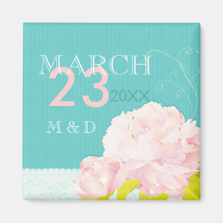 Aimant Mariage de la lagune de Pink Peony Sauvez la date