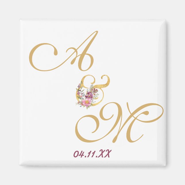 Aimant Mariage de lettre Gold MONOGRAM PERSONNALISÉ (Devant)
