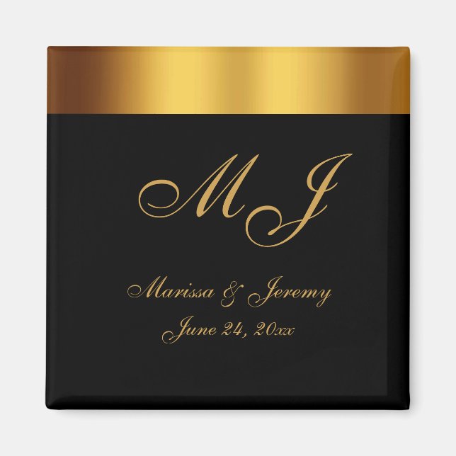 Aimant Mariage de Monogramme Bordure Noir de luxe (Devant)