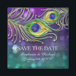 Aimant Mariage de plumes de paon Bijoux Enregistrer la da<br><div class="desc">Correspondance Magnet Réservez la date pour famille et amis. Vous voulez un Mariage de la fête à thème Peacock élégant et festif qui est élégant et beau? Cette conception est faite de plumes de paon aquarellées à la main, ornées de bijoux en diamant dessinés graphiquement (NOTA : il s'agit d'une...</div>