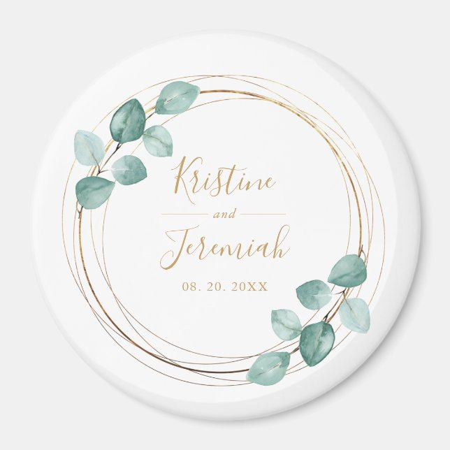 Aimant Mariage de script or Eucalyptus moderne (Devant)