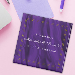 Aimant Mariage de soie violet et or Enregistrer la date