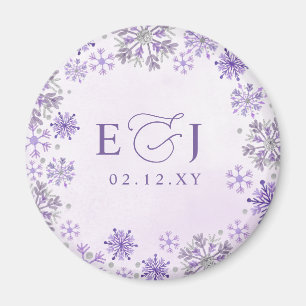 Aimant Mariage d'hiver flocons de neige violet argent Mon