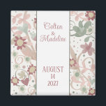 Aimant Mariage d'intégrité personnalisée rose floral<br><div class="desc">Ce joli aimant mariage présente des fleurs et des coeurs pastel fantaisistes. Le design amusant a un look doux qui est parfait pour la saison mariage du printemps ou de l'été. Un aimant amusant à utiliser comme faveurs de mariage ou enregistrer les rappels de date. Trouvez de beaux objets correspondants...</div>