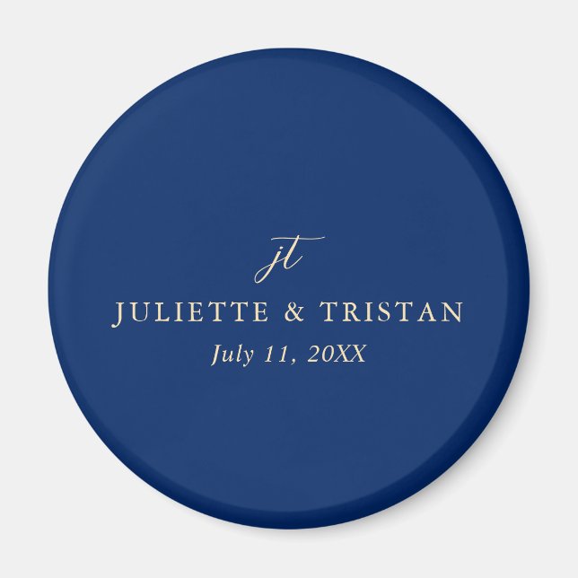 Aimant Mariage Élégant Bleu Marine et Crème Classique (Devant)