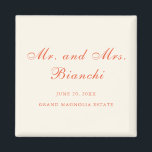 Aimant Mariage Élégant Moderne Classique Terracotta<br><div class="desc">Cette conception fait partie d'une suite d'invitations de mariage élégantes présentant une palette chaleureuse et dorée inspirée d'un coucher de soleil italien, mêlant l'ivoire doux à la terracotta riche. La typographie script délicate est associée à une lettre sérif raffinée pour un look intemporel et romantique. La palette aux teintes de...</div>