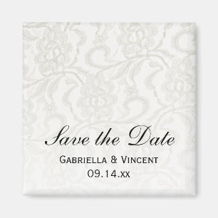 Aimant Mariage en dentelle blanche Enregistrer la date