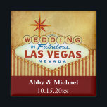 Aimant Mariage en Fabulous Las Vegas - Vintages bandes<br><div class="desc">Marié à Fabulous Las Vegas avec une crème vintage arrière - plan et design rayé vintage avec coloration bordeaux et cacao / tan. Parfait pour le mariage à thème Las Vegas,  la soirée bachelorette,  le dîner de répétition ou le wedding shower. Décor mariage Las Vegas Nevada.</div>