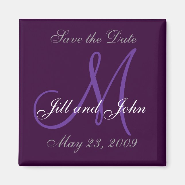 Aimant Mariage Enregistrer la date Monogramme Purple Magn (Devant)