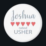 Aimant Mariage et mariage 5 Coeur Usher<br><div class="desc">Les membres de la fête nuptiale et de la fête de mariage se sentiront aimés et appréciés avec un cadeau "cinq coeurs" fait spécialement pour eux. L’amour est ce dont il s’agit. Qu’il s’agisse d’un mariage de la ville ou d’un mariage de destination, les articles personnalisés vous apporteront des sourires....</div>