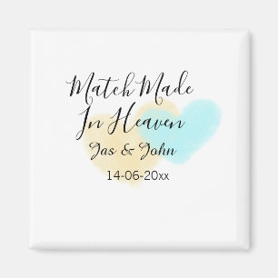 Aimant Mariage fait au ciel bleu jaune pastel cœur nom