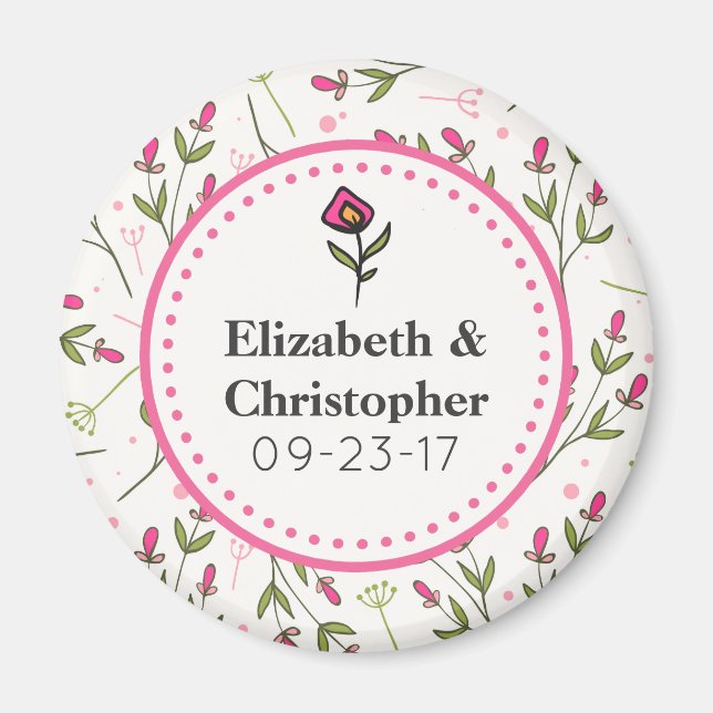 Aimant Mariage Fleur sauvage à longue tige rose et vert (Devant)