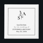 Aimant Mariage Fleur sauvage minimaliste BW Monogram<br><div class="desc">Ajoutez une touche d'élégance à votre mariage avec ce fleur sauvage monogrammé,  enregistrez l'aimant de date,  conçu pour compléter les styles minimalistes et d'inspiration nature. Idéal pour ajouter un détail unique à votre mariage,  cet aimant apporte une sophistication intemporelle à toute occasion.</div>