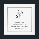 Aimant Mariage Fleur sauvage minimaliste BW Monogram<br><div class="desc">Ajoutez une touche d'élégance à votre mariage avec ce fleur sauvage monogrammé,  enregistrez l'aimant de date,  conçu pour compléter les styles minimalistes et d'inspiration nature. Idéal pour ajouter un détail unique à votre mariage,  cet aimant apporte une sophistication intemporelle à toute occasion.</div>