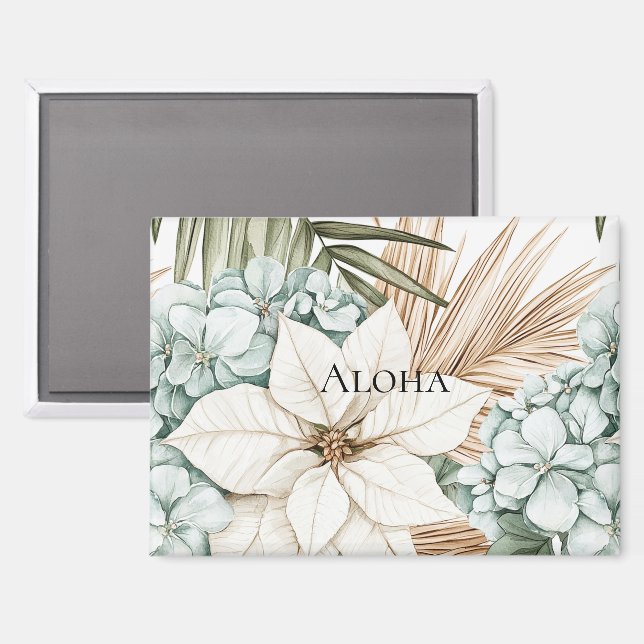 Aimant Mariage Fleurs Blanches Bleues Tropicales (Recto/Verso)