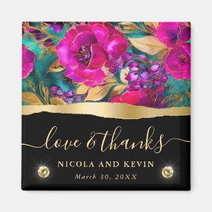 Aimant Mariage Fleurs Violet et Sarcelle Aquarelle