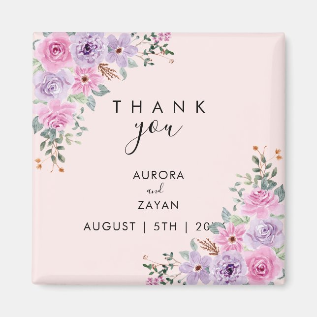 Aimant Mariage Floral Aquarelle Rose Élégant (Devant)