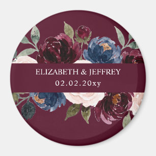 Aimant Mariage Floral Burgundy Blush Navy Greenery