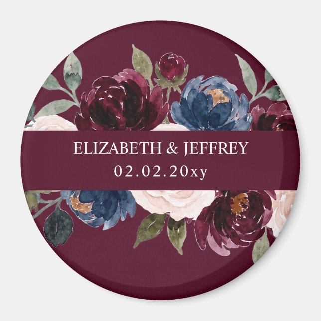 Aimant Mariage Floral Burgundy Blush Navy Greenery (Devant)
