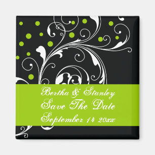Aimant Mariage floral noir vert Enregistrer la date
