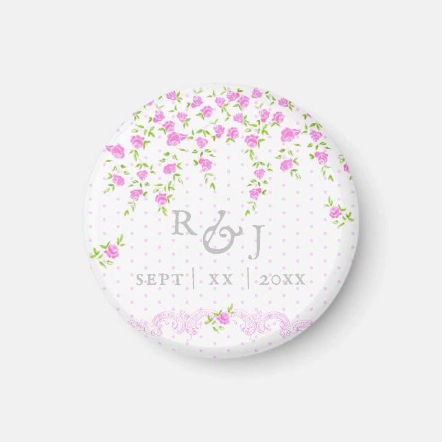 Aimant Mariage floral rose brillant romantique (Devant)