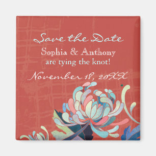 Aimant Mariage floral rouge mignon Enregistrer la date