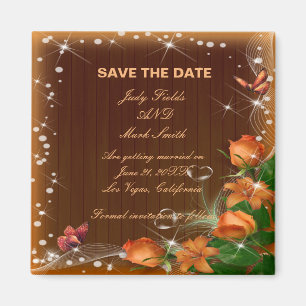 Aimant Mariage Floral Rustique En Bois Sombre Enregistrer