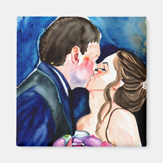 Aimant Mariage Kiss Watercolor Art (Devant)