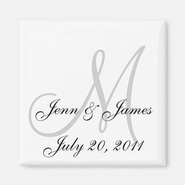 Aimant Mariage mariée Groom Date Monogramme noir blanc (Devant)