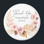 Aimant Mariage merci pour Boho floral pampas herbe<br><div class="desc">Aquarelle Blush PInk Boho Floral Pampas Grass Mariage en faveur aimant</div>