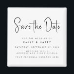 Aimant Mariage minimaliste moderne Enregistrer la date<br><div class="desc">Un simple moderne enregistrer l'aimant de date. Personnalisez ce design minimaliste noir et blanc pour avoir vos détails personnels et votre message. Caractéristiques de script calligraphie typographie et faux arrière - plan d'image parties scintillant.</div>
