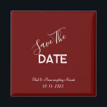 Aimant Mariage minimaliste rouge et blanc Enregistrer la<br><div class="desc">. : Mariage minimaliste enregistrer la date avec un beau arrière - plan rouge bordeaux marron et une police blanche contrastée . : Entièrement personnalisable- modifier le texte, la police, la taille de police et la couleur de police. . : Coordonner les éléments disponibles . : Conception disponible en d'autres...</div>