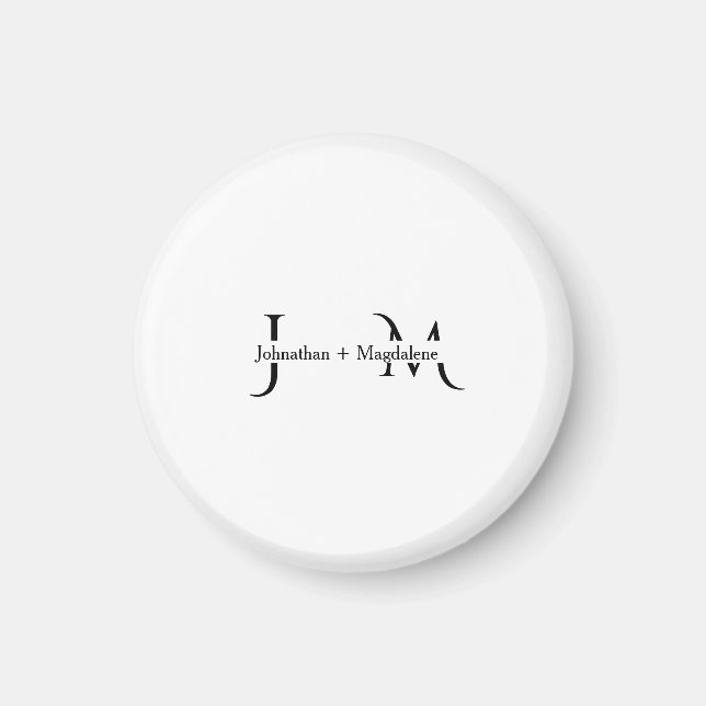 Aimant Mariage Monogramme Minimaliste Noir & Blanc  (Devant)
