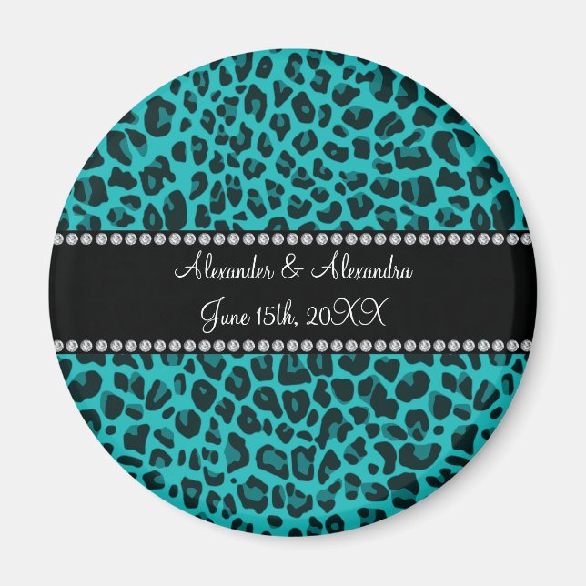 Aimant Mariage motif léopard turquoise en faveur (Devant)