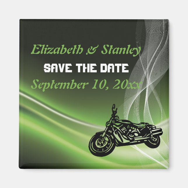 Aimant Mariage moto/moto verte Enregistrer la date (Devant)