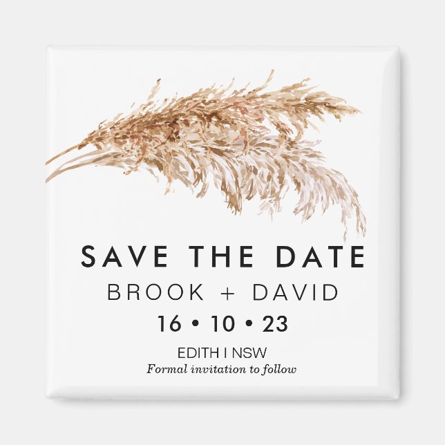 Aimant Mariage Pampas Grass Moderne Sauvez L'Aimant Date (Devant)
