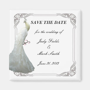 Aimant Mariage Peacock Blanc Personnalisé Enregistrer L'A
