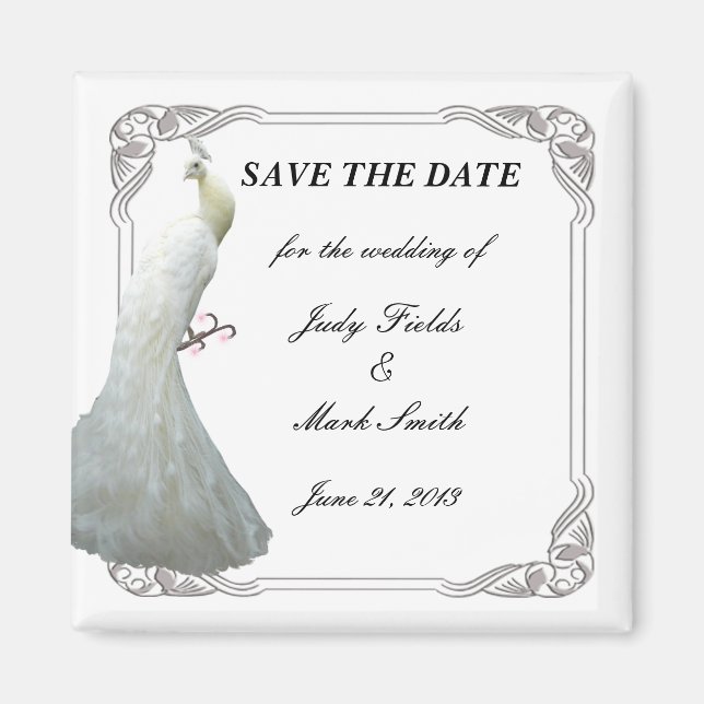 Aimant Mariage Peacock Blanc Personnalisé Enregistrer L'A (Devant)