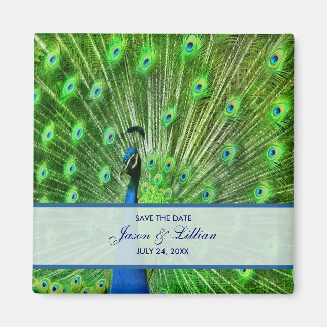 Aimant Mariage Peacock Enregistrer La Date (Devant)