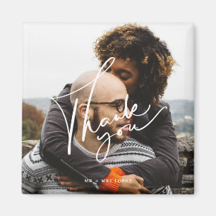 Aimant Mariage photo de script moderne Merci