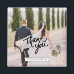 Aimant Mariage Photo Script Merci Favoriser<br><div class="desc">Merci préférez les magnets pour vos invités mariages avec votre photo et vos noms. Visitez notre magasin pour voir tous nos produits de faveur de mariage.</div>