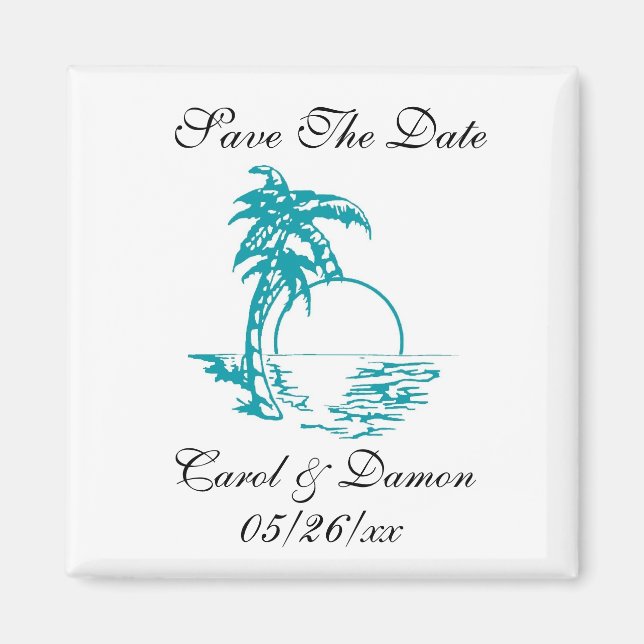 Aimant Mariage Plage Enregistrer La Date Palm Tree Sunset (Devant)
