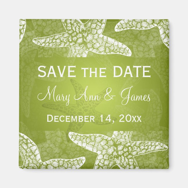 Aimant Mariage Plage Sauvez La Date Starfish Lime Green (Devant)