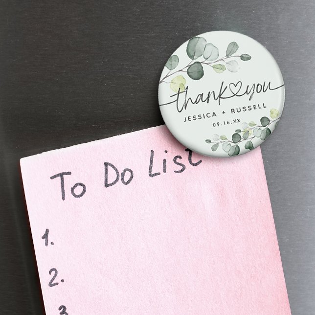 Aimant Mariage Remerciement Élégant Eucalyptus (Elegant Eucalyptus Thank You Wedding Magnet)