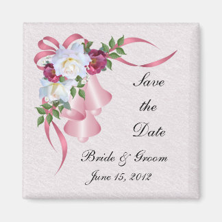 Aimant Mariage rose cloches Enregistrer l'aimant de date